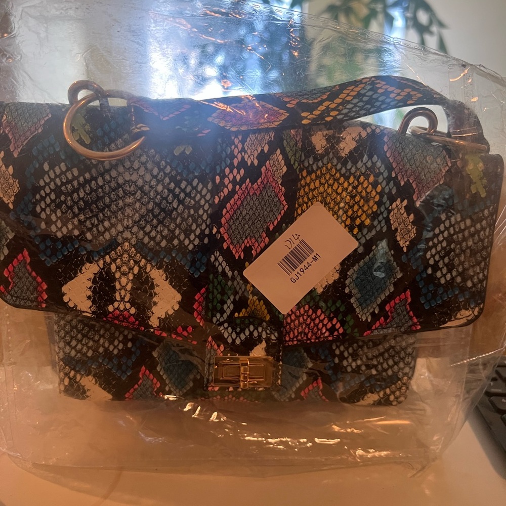 Multicolored snakeskin purse